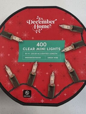 December Home 400 Clear Mini Lights Green Wire 81 Ft Lighted Indoor /Outdoor NEW